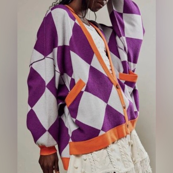NWOT Free People We the Free M The Manny Cardigan in Dahlia Combo New $248 - Picture 4 of 8